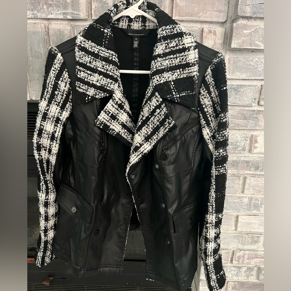 WHBM Tweed Pieced Coated Moto Jacket